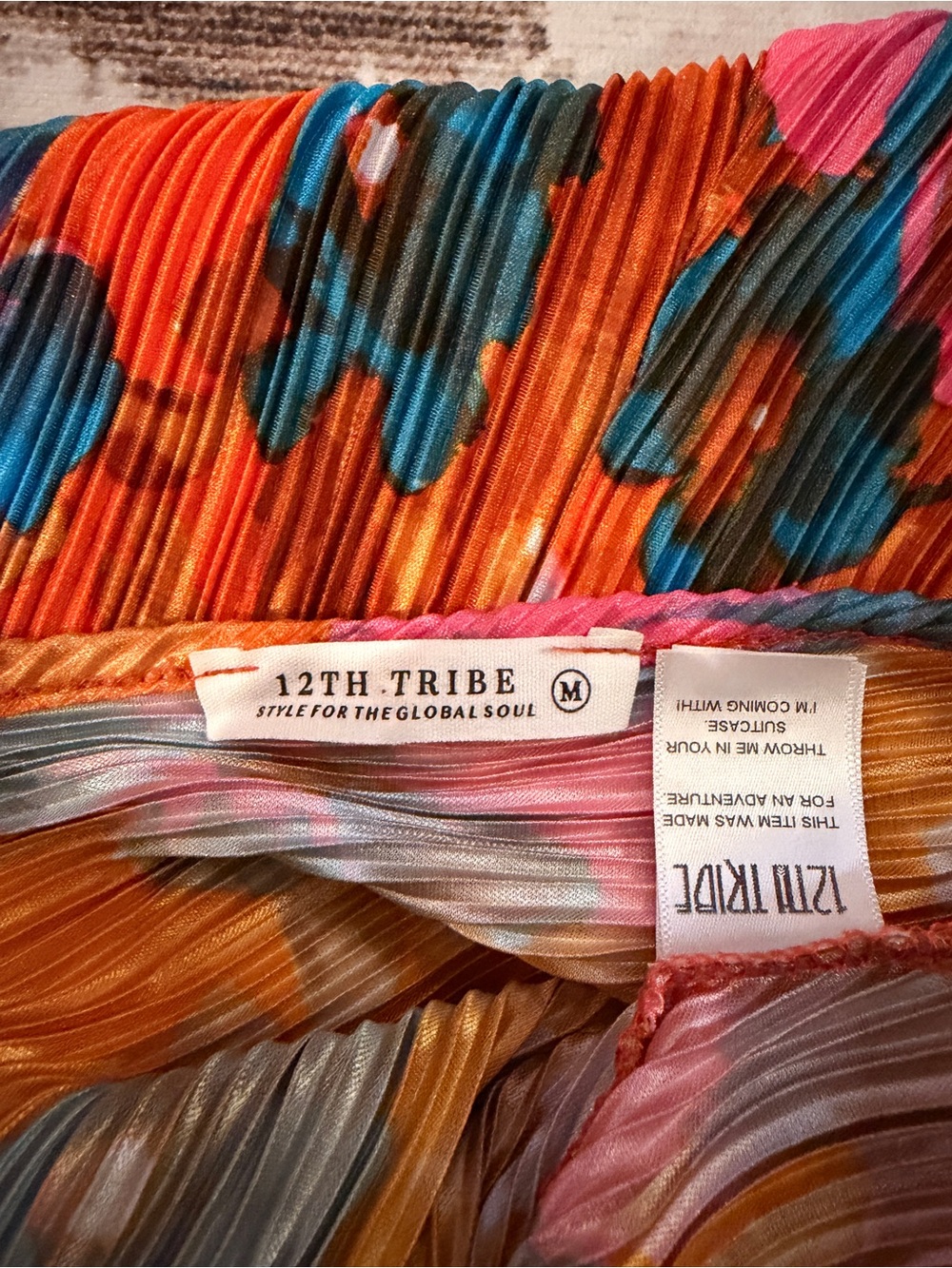 12th Tribe Vibrant Orange Floral Pleated Jumpsuit - Picture 2 of 2
